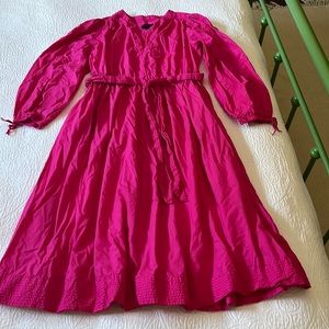 J. Crew Hot Pink Midi Dress with Waist Tie